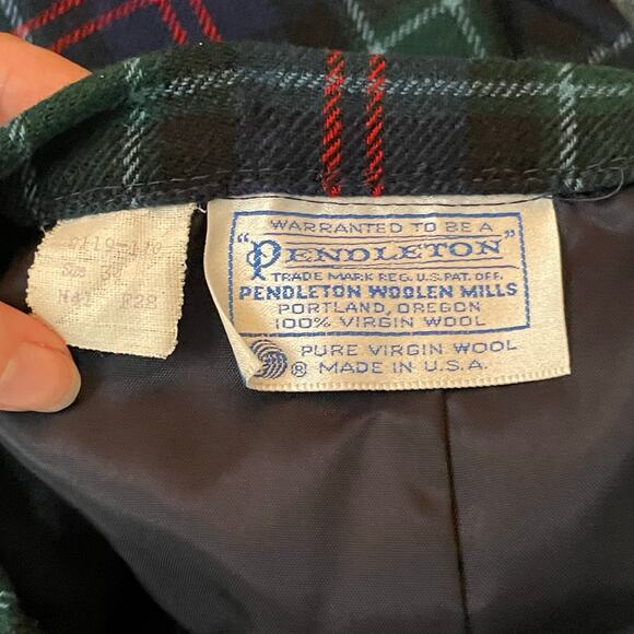 (2) Pendleton L/XL blazer skirt set plaid wool fall blue green dark academia - Picture 11 of 14